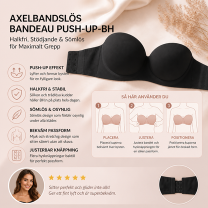 Axelbandslös Bandeau Push-Up-BH – Halkfri, Stödjande & Sömlös för Maximalt Grepp