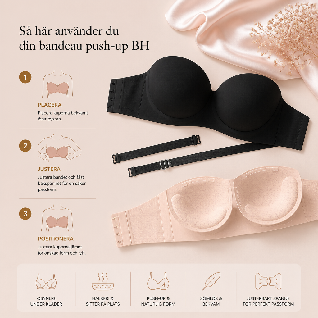 Axelbandslös Bandeau Push-Up-BH – Halkfri, Stödjande & Sömlös för Maximalt Grepp