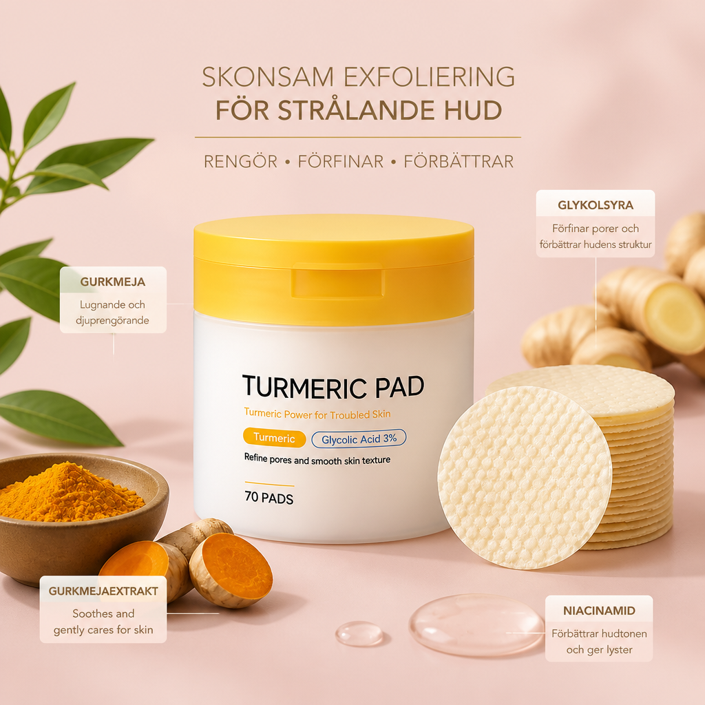 Gurkmeja & Glykolsyra Ansiktspads – Skonsam Exfoliering För Strålande Hud