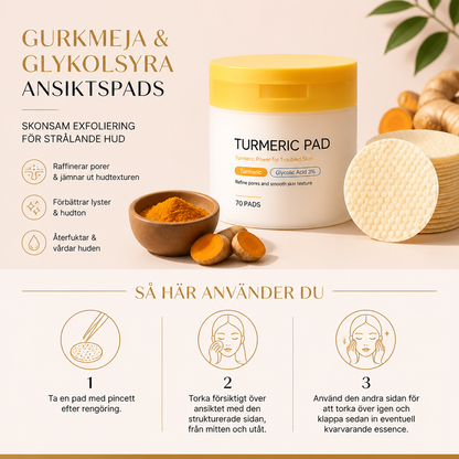 Gurkmeja & Glykolsyra Ansiktspads – Skonsam Exfoliering För Strålande Hud
