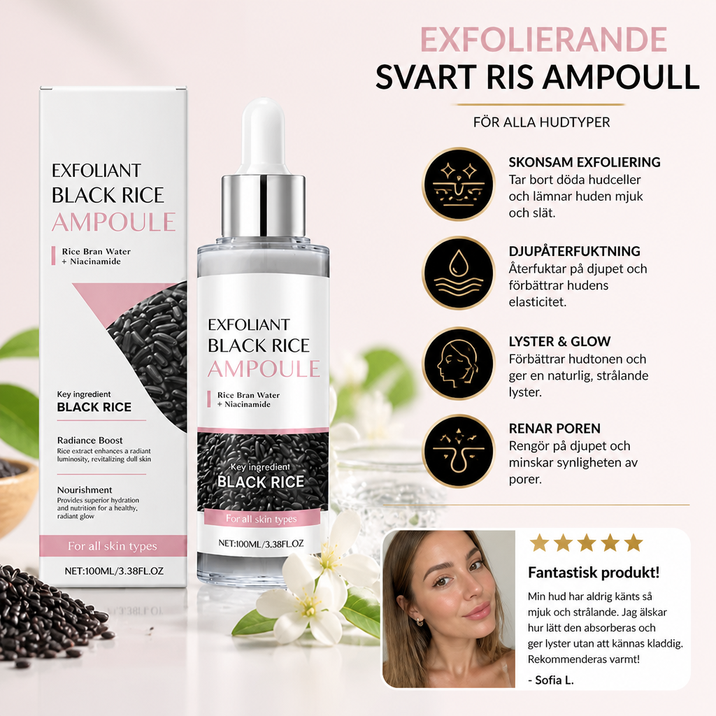 Svart Ris Exfolierande Ampull – Återfuktande Vård För Slät Och Strålande Hud
