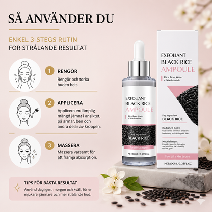 Svart Ris Exfolierande Ampull – Återfuktande Vård För Slät Och Strålande Hud