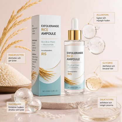 Risgrynsvatten & Niacinamid Exfolierande Ampull – Ljusar Upp Och Återfuktar Huden