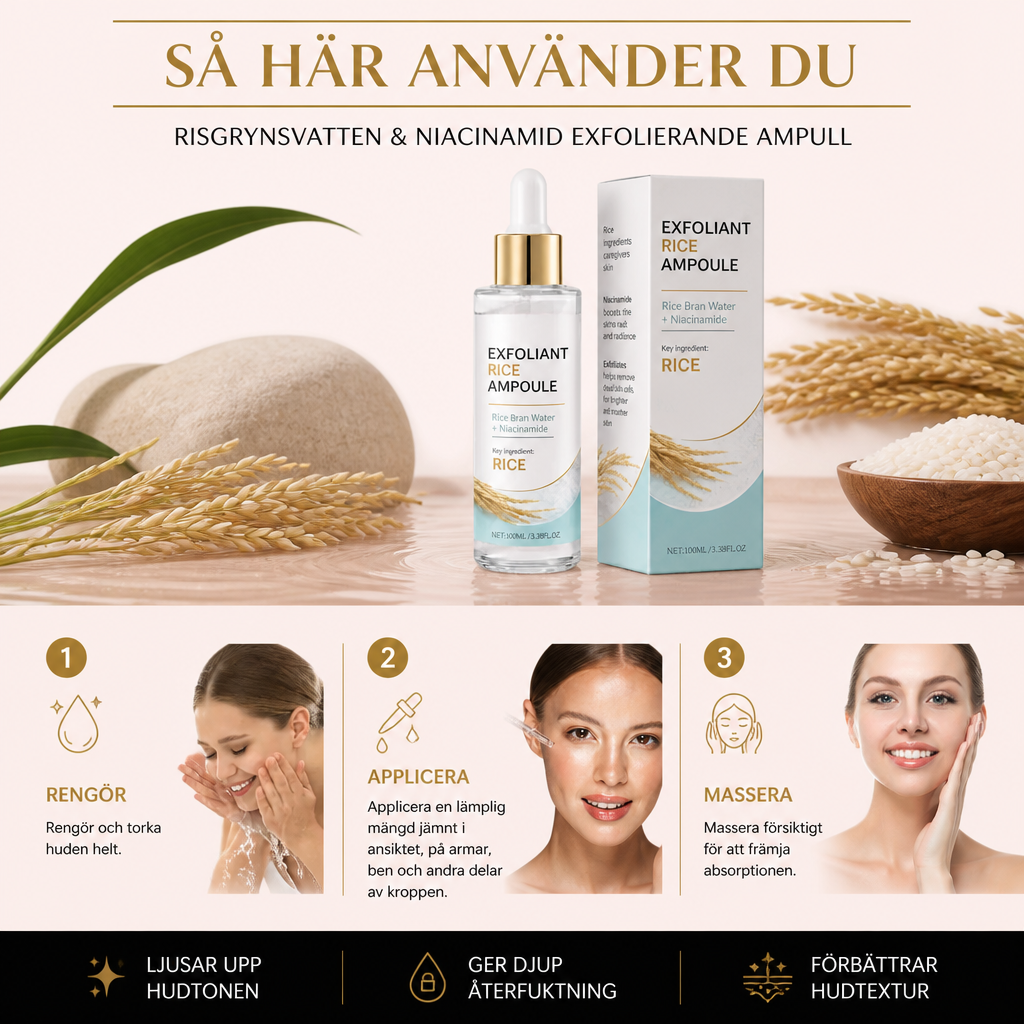 Risgrynsvatten & Niacinamid Exfolierande Ampull – Ljusar Upp Och Återfuktar Huden