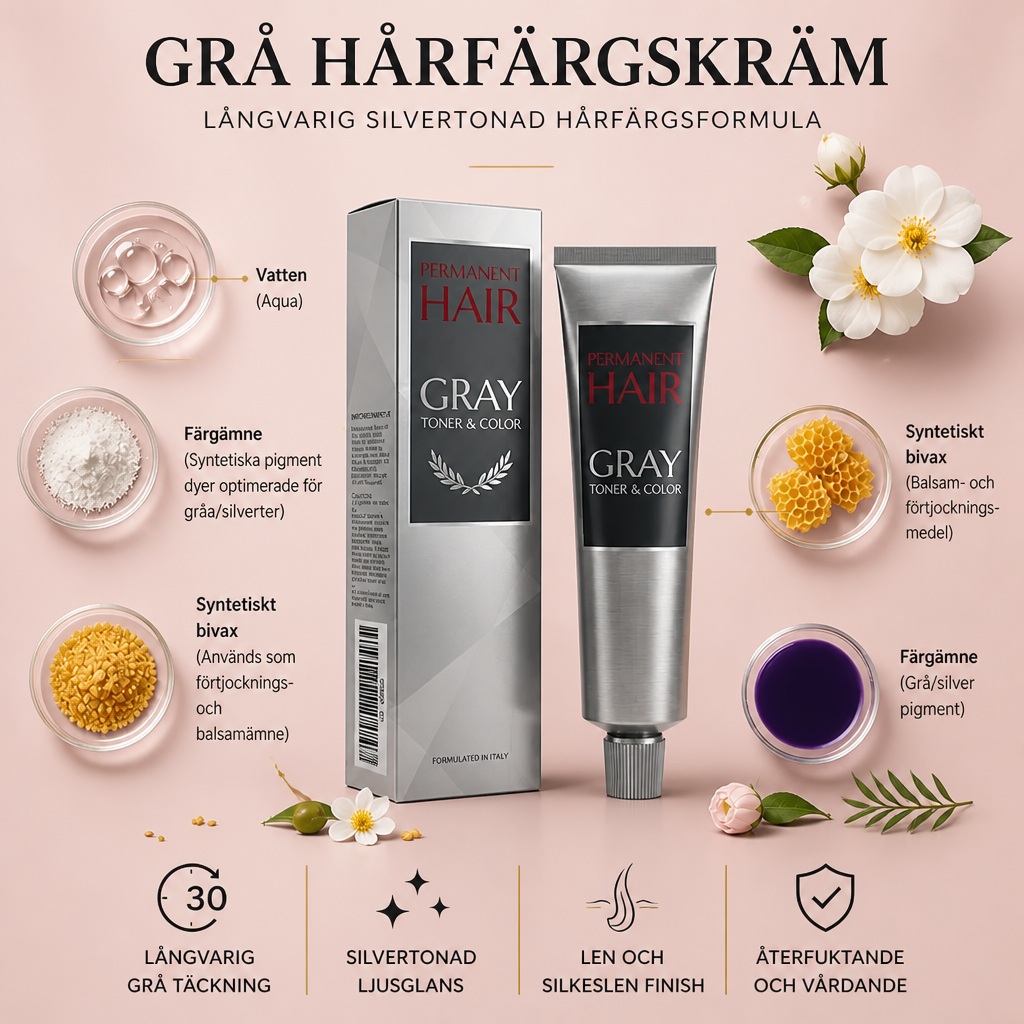 Grå Hårfärgskräm – Långvarig Silvertonad Hårfärgsformula