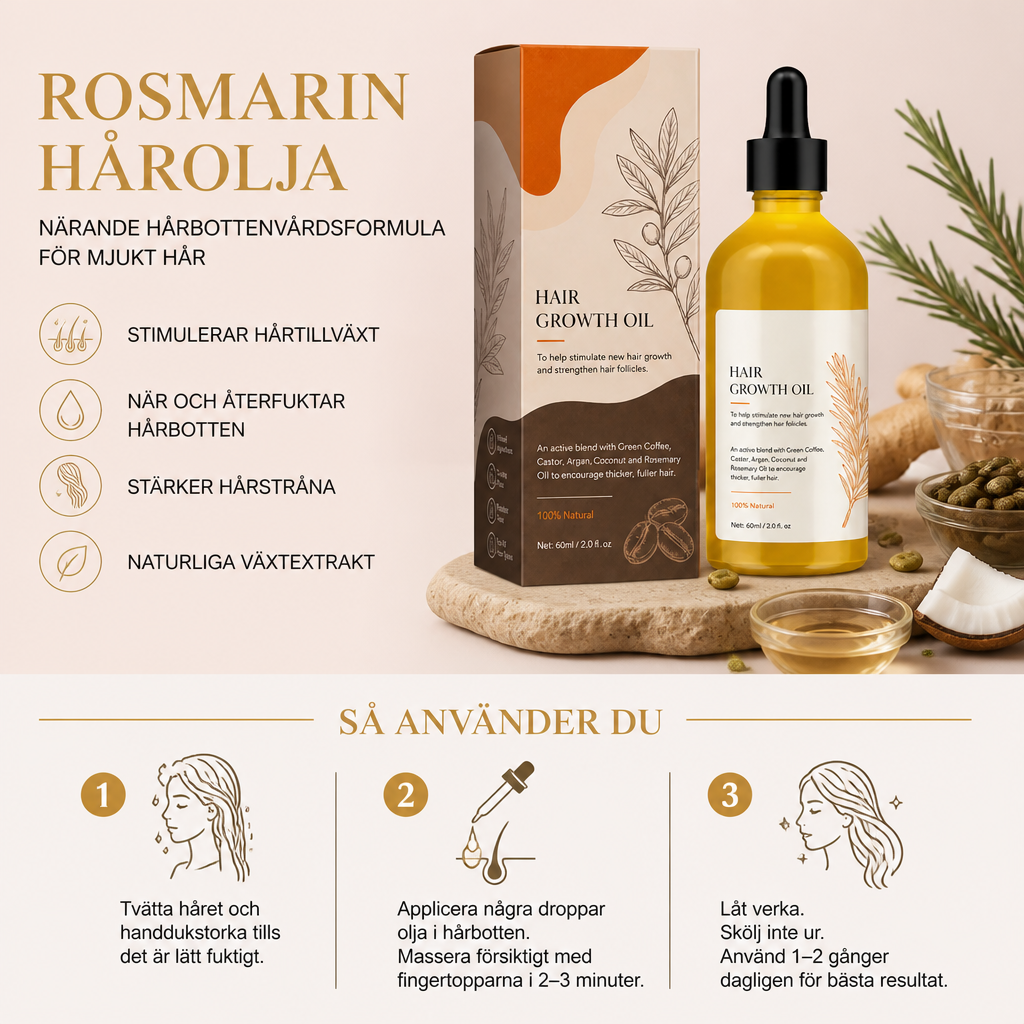 Rosmarin Hårolja – Närande Hårbottenvårdsformula För Mjukt Hår