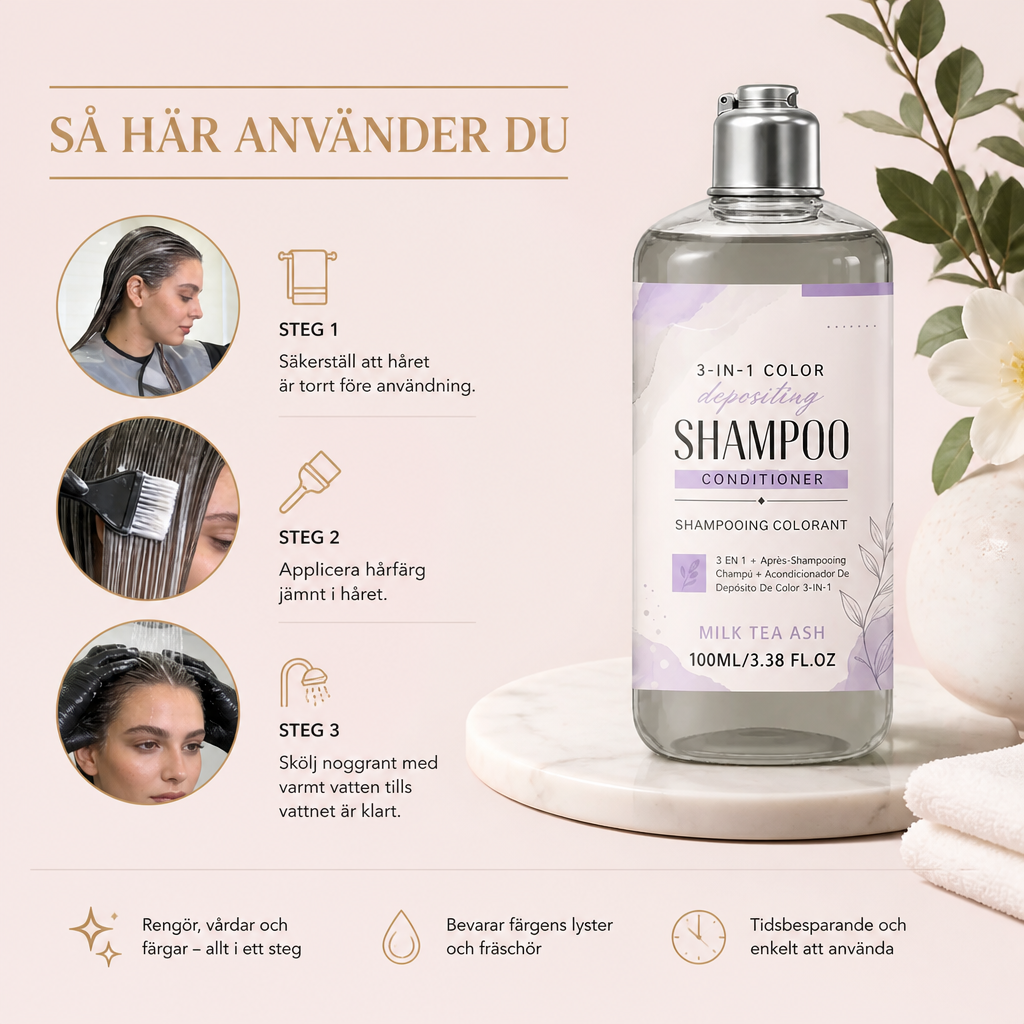 3-i-1 Färgbevarande Schampo – Rengörande Hårfärgsformula