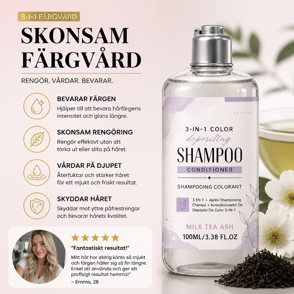 3-i-1 Färgbevarande Schampo – Rengörande Hårfärgsformula