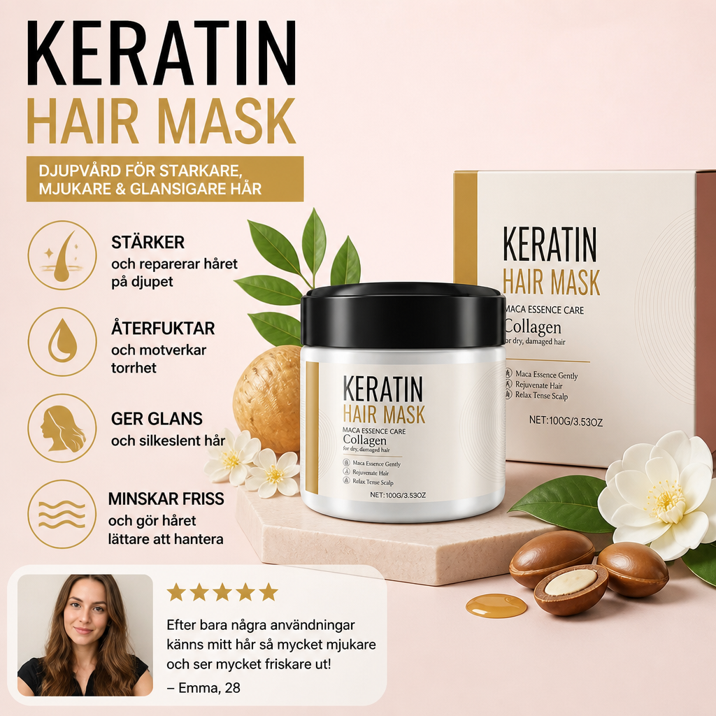 Keratin Hårmask – Djupvårdande Formula För Mjukt Och Glansigt Hår