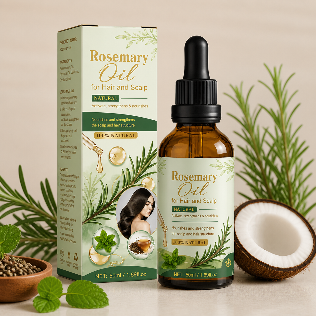 Rosmarin & Botanisk Hårväxtessens – Närande Hårbottenvårdsolja