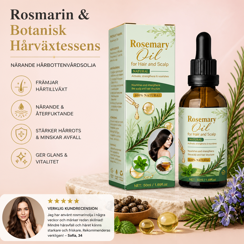 Rosmarin & Botanisk Hårväxtessens – Närande Hårbottenvårdsolja