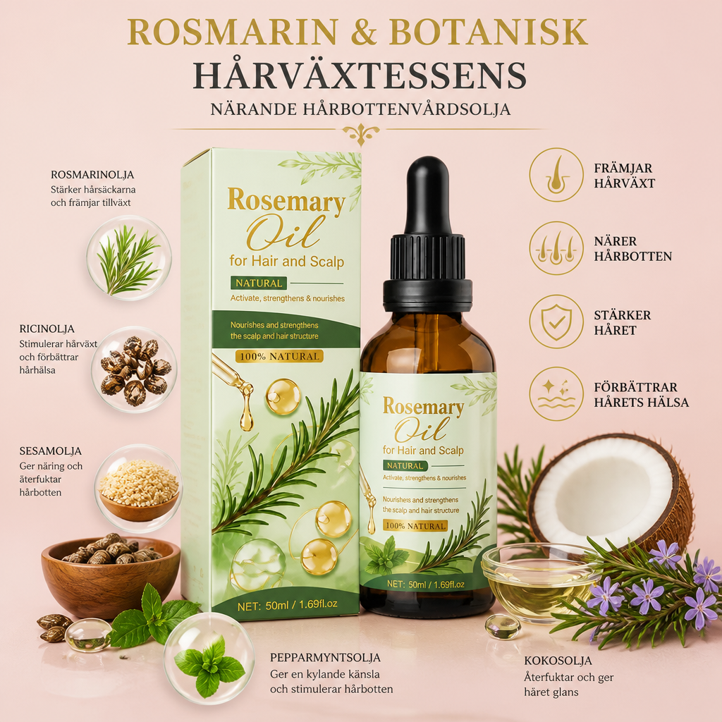 Rosmarin & Botanisk Hårväxtessens – Närande Hårbottenvårdsolja