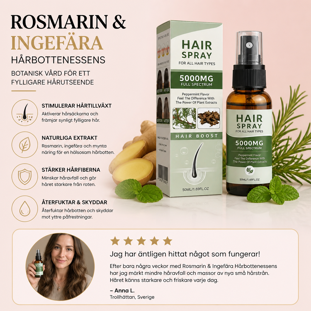 Rosmarin & Ingefära Hårbottenessens – Botanisk Vård För Ett Fylligare Hårutseende