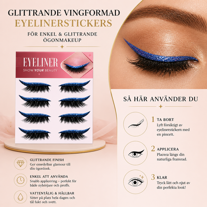 Glittrande Vingformade Eyelinerstickers – Enkel Glittrande Ögonmakeup-Accent