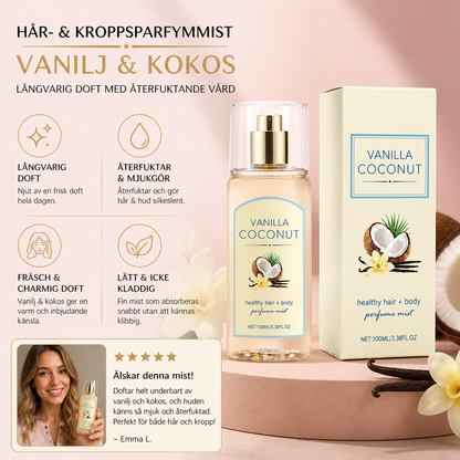 Vanilj & Kokos Hår- och Kroppsparfymmist – Långvarig Doft Med Återfuktande Vård