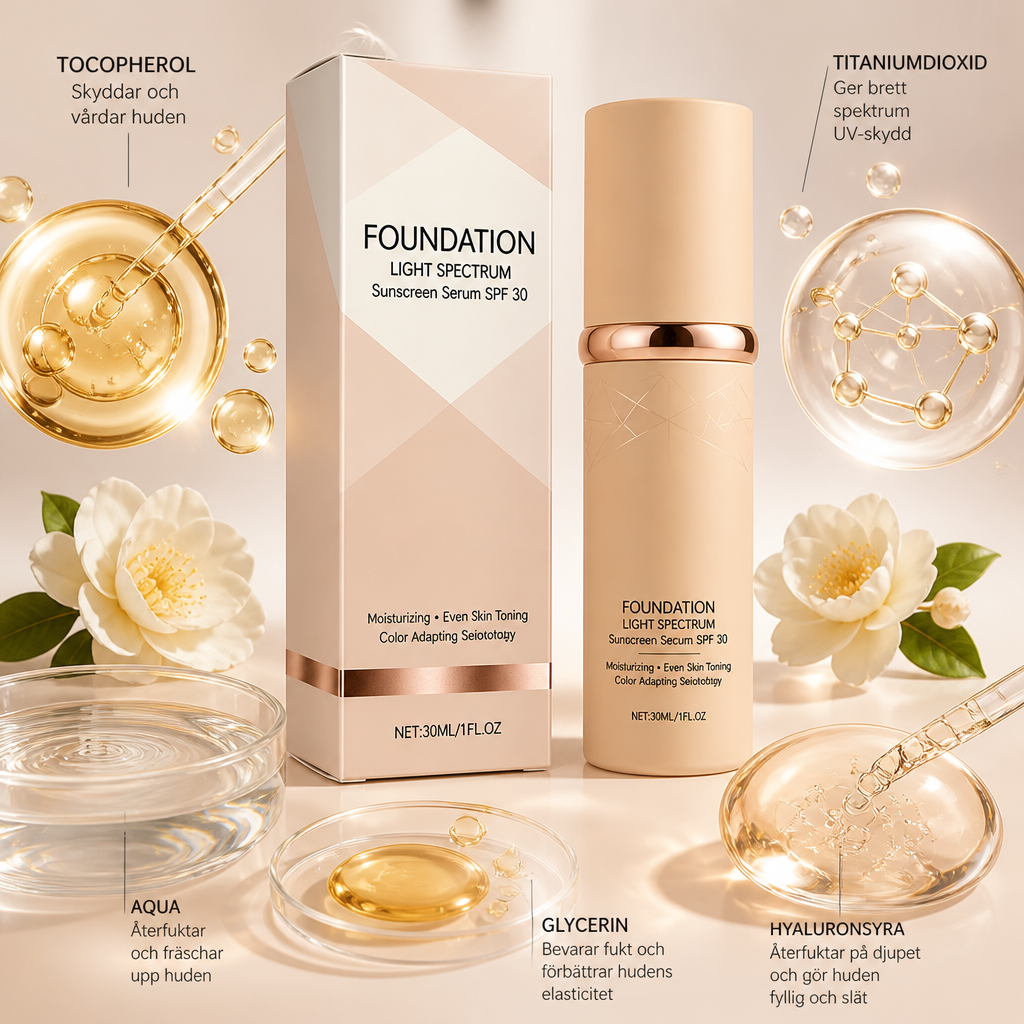 Foundationserum Med Ljust Spektrum-Solskydd – Återfuktande Täckning Med SPF-Skydd