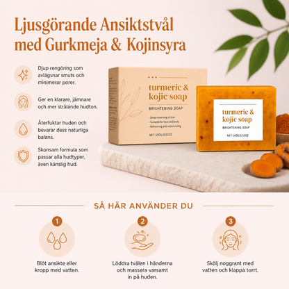 Ljusgörande Ansiktstvål med Gurkmeja & Kojinsyra – Rengörande Bar för En Jämn Lyster