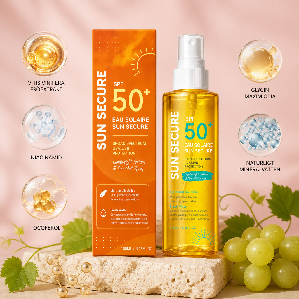 Bredspektrum SPF 50+ Solskyddsmist – Lätt Dagligt UV-skydd