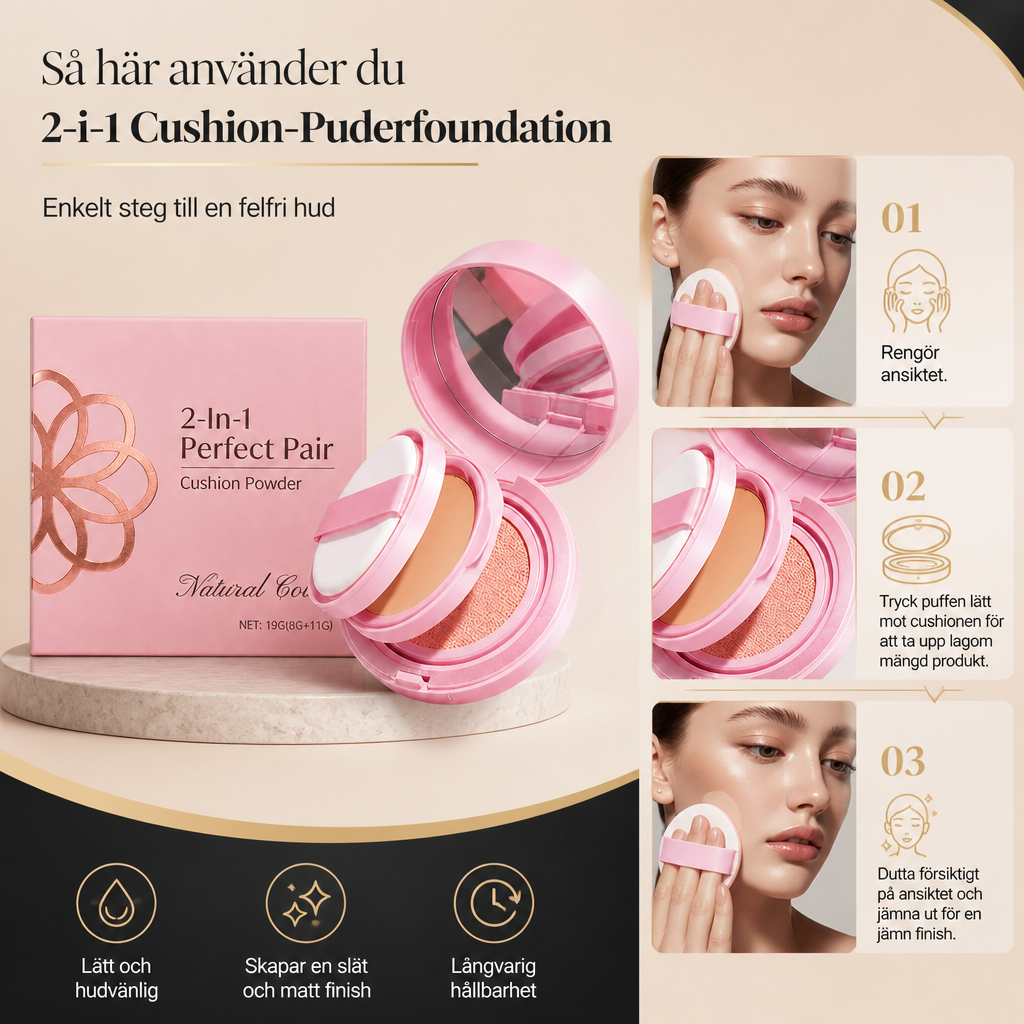 2-i-1 Cushion-puderfoundation – Lättviktig Slät Matt Finish