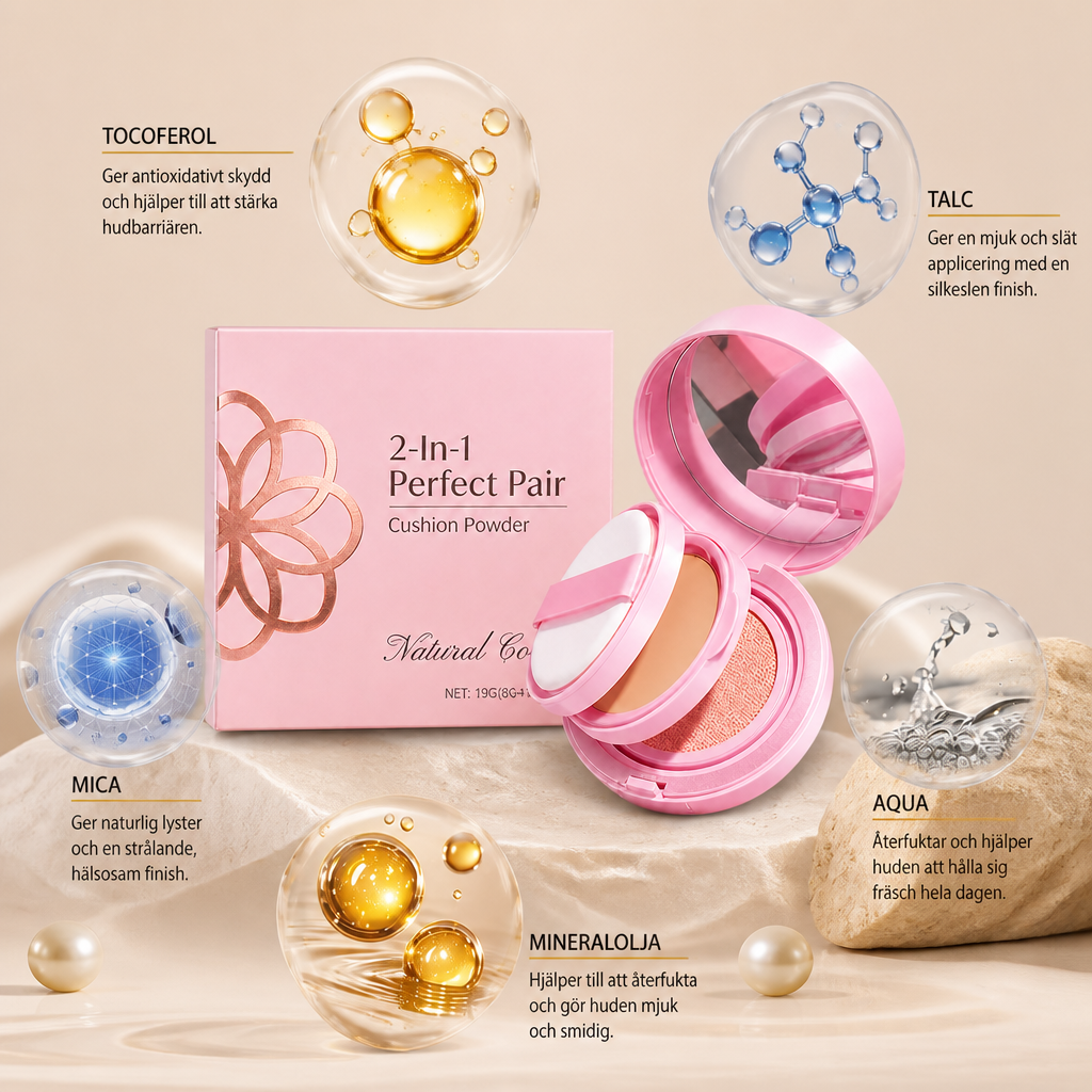 2-i-1 Cushion-puderfoundation – Lättviktig Slät Matt Finish
