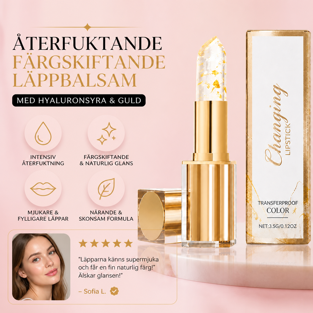 Återfuktande Färgskiftande Läppbalsam med Hyaluronsyra & Guld