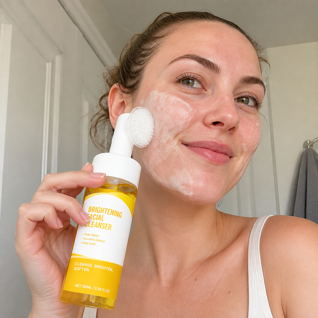 Gurkmeja & Kojic Brightening Ansiktsrengöring med Mjuk Silikonborste