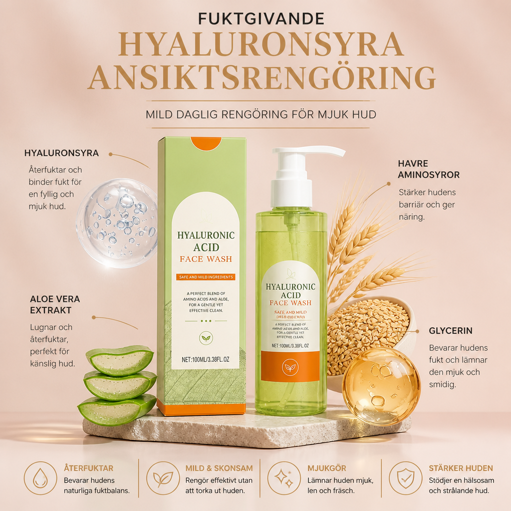 Fuktgivande Hyaluronsyra Ansiktsrengöring – Mild Daglig Rengöring För Mjuk Hud