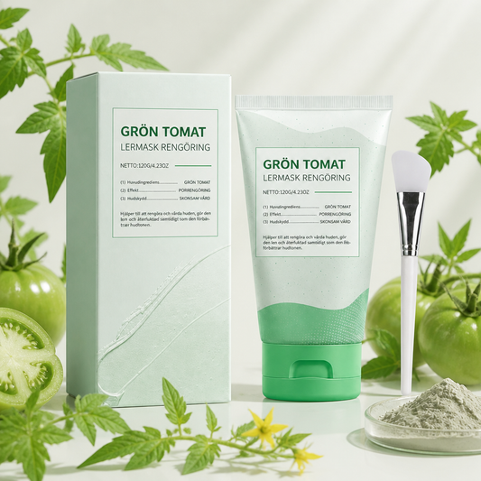 Grön Tomat Lermask Ansiktsrengöring – Djuprengöring & Fräsch Hudkänsla