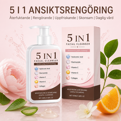 5-i-1 Återfuktande Ansiktsrengöring – Rengör, Ljusar Upp & Fräschar Upp Huden