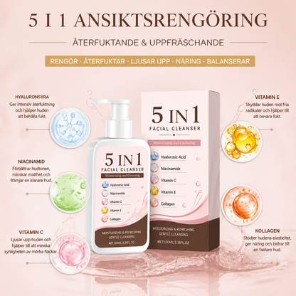 5-i-1 Återfuktande Ansiktsrengöring – Rengör, Ljusar Upp & Fräschar Upp Huden