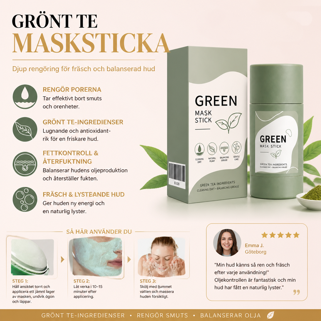 Grönt Te Masksticka – Djup Rengöring För Fräsch och Balanserad Hud