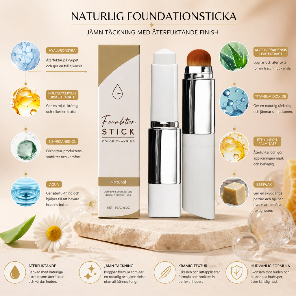 Naturlig Foundationsticka – Jämn Täckning Med Återfuktande Finish