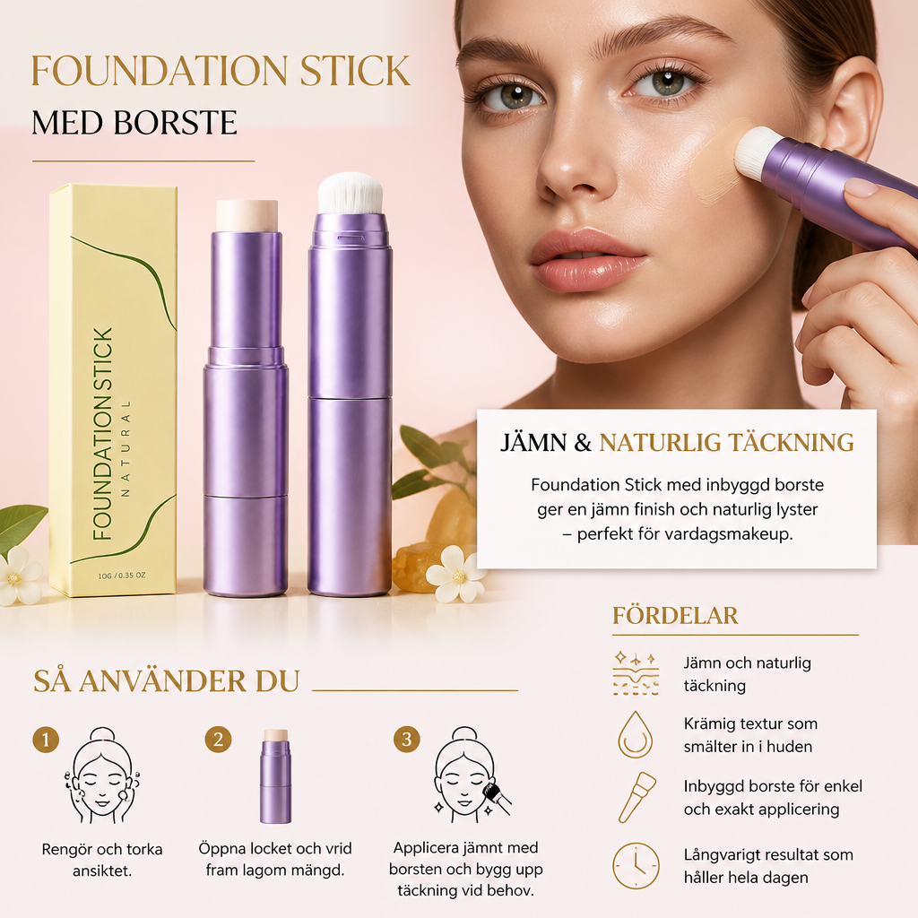 Foundationstick Med Borste – Jämn Naturlig Täckning För Vardagsmakeup