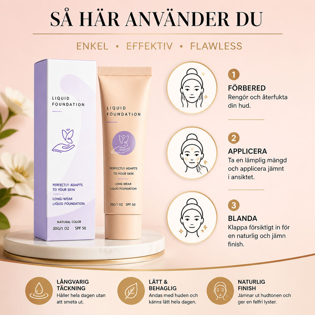 Felfri Täckande Foundation – Lätt Makeupbas Med Naturlig Finish