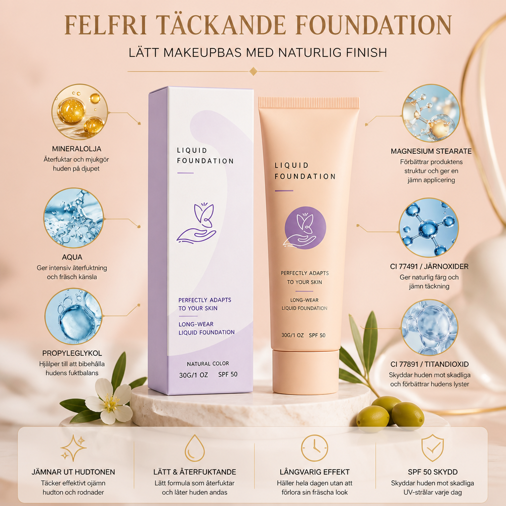 Felfri Täckande Foundation – Lätt Makeupbas Med Naturlig Finish