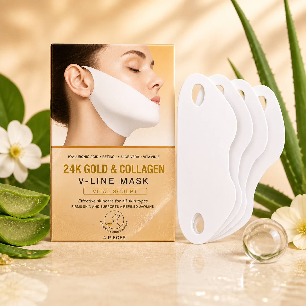 Guld Kollagen V-Line Mask – Uppstramande Återfuktning För Ett Skulpterat Utseende