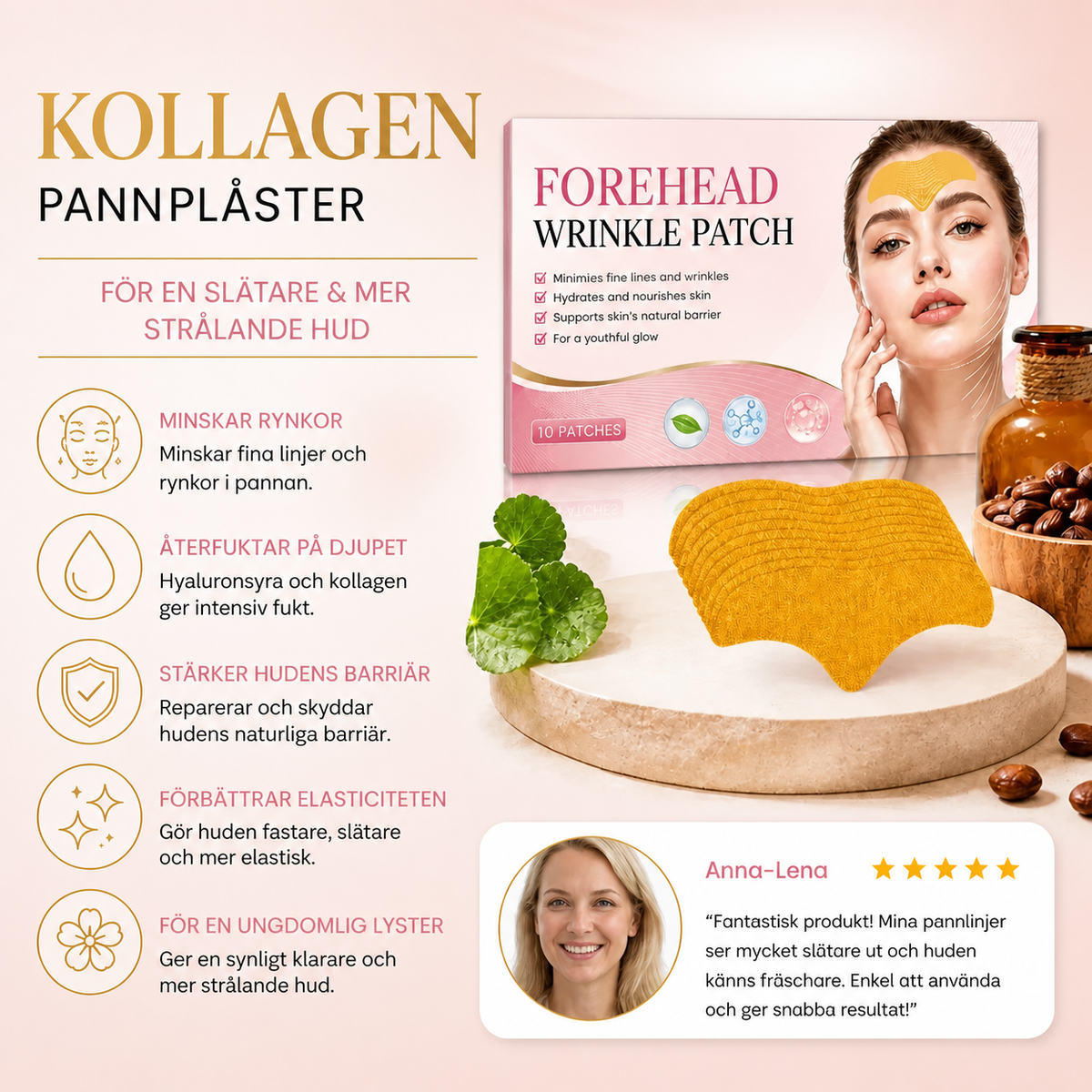 Kollagen Pannrynkeplåster – Återfuktande Vård För En Slätare Hud