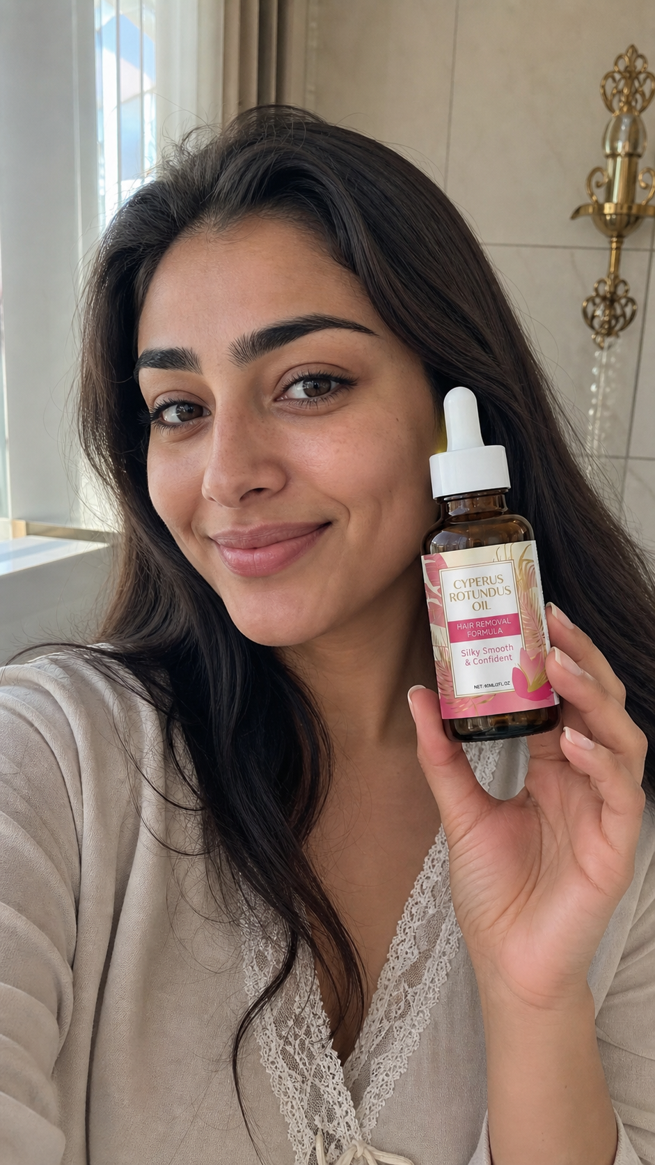 En kund som använder en produkt från Svenska Beauty