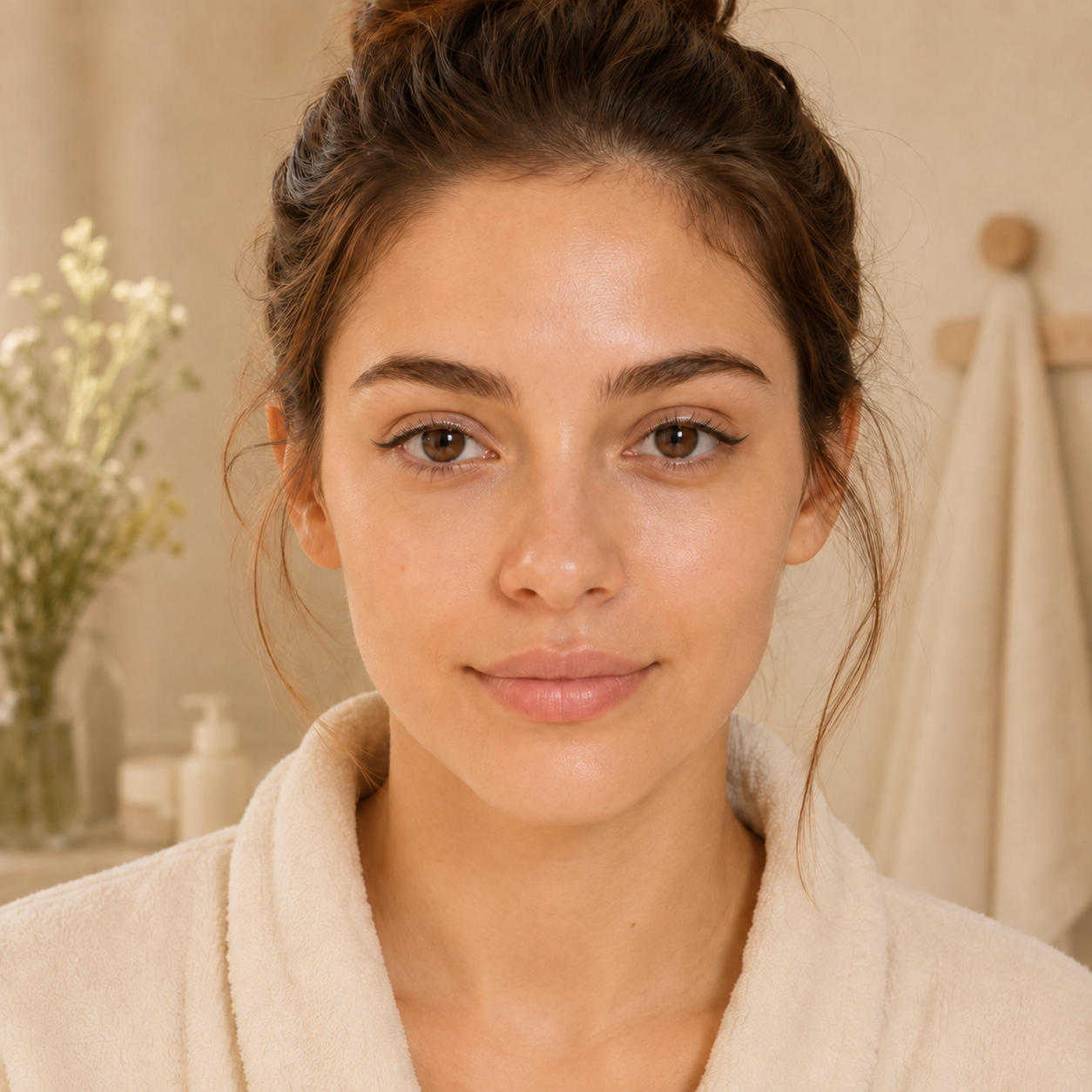Ögon efter applicering av Svenska Beauty Vattenfast Glittergel-Eyeliner, djärv, definierad franslinje