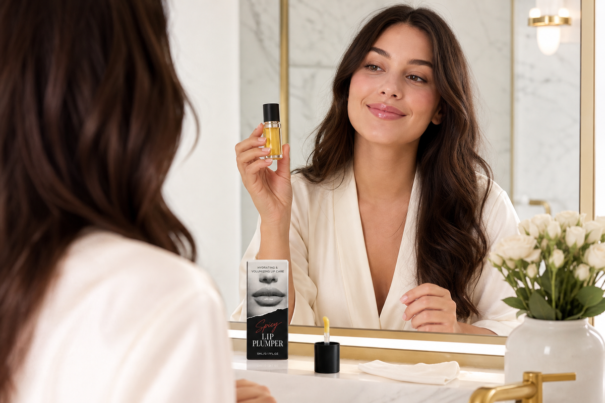 Svenska Beauty Spicy Lip Plumper i användning