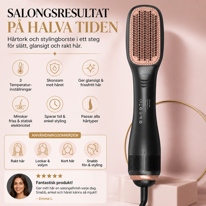 Hårtork och stylingborste i ett steg för slätt och rakt hår med salongskänsla