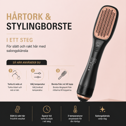 Hårtork och stylingborste i ett steg för slätt och rakt hår med salongskänsla