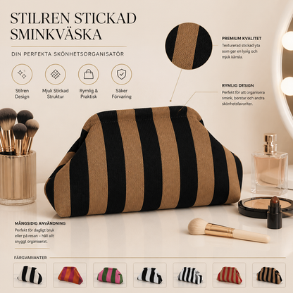 Stilren stickad sminkväska
