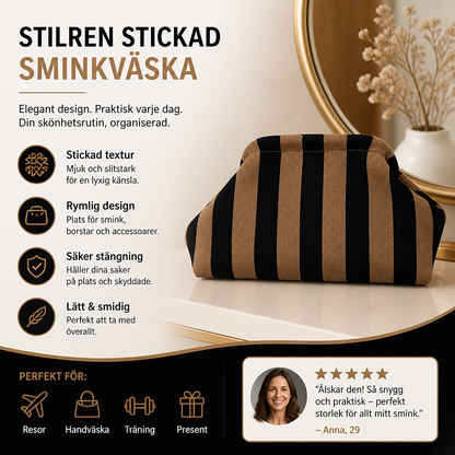 Stilren stickad sminkväska