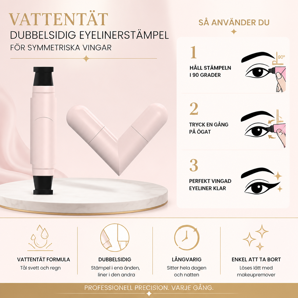 Vattentät dubbelsidig eyelinerstämpel för symmetriska vingar