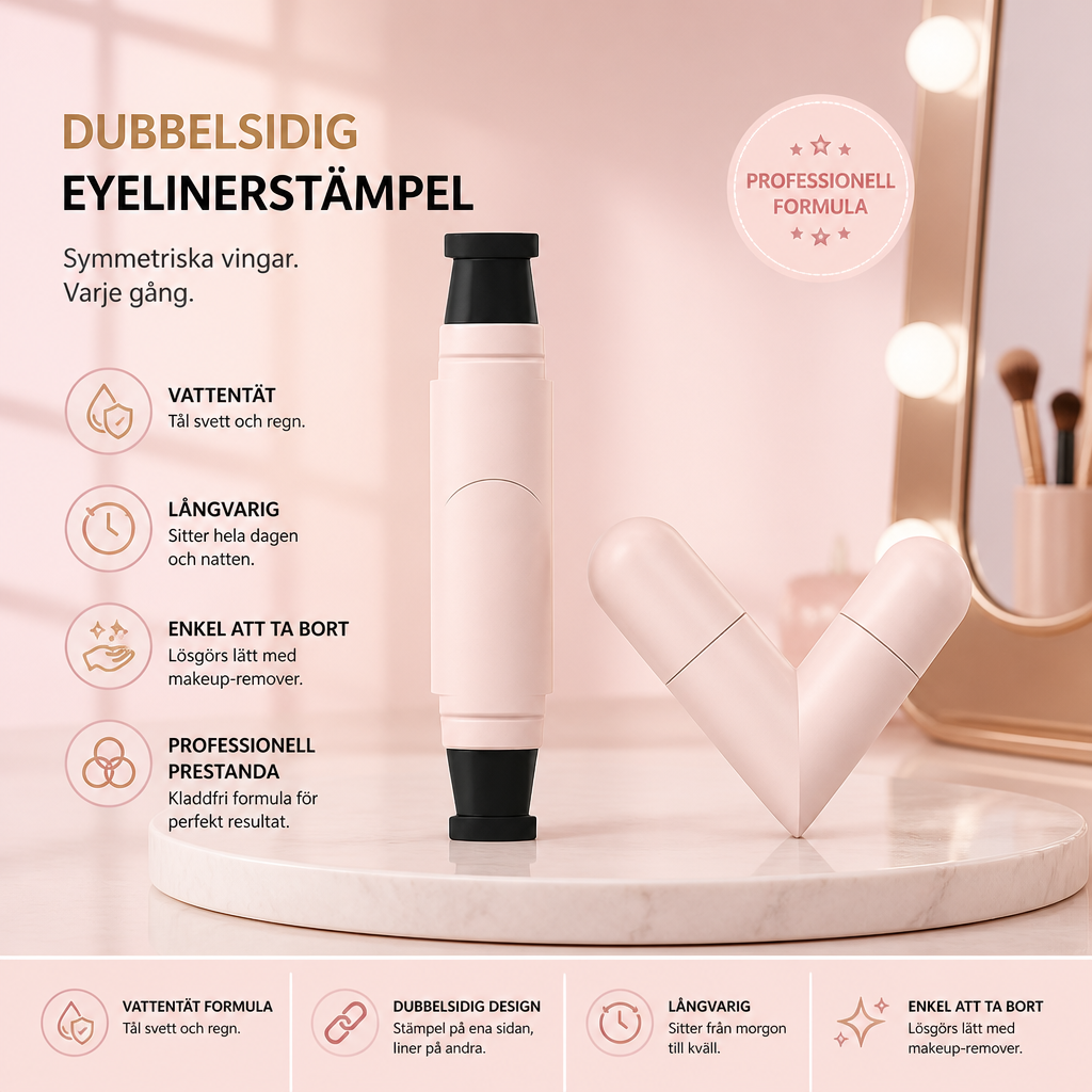 Vattentät dubbelsidig eyelinerstämpel för symmetriska vingar