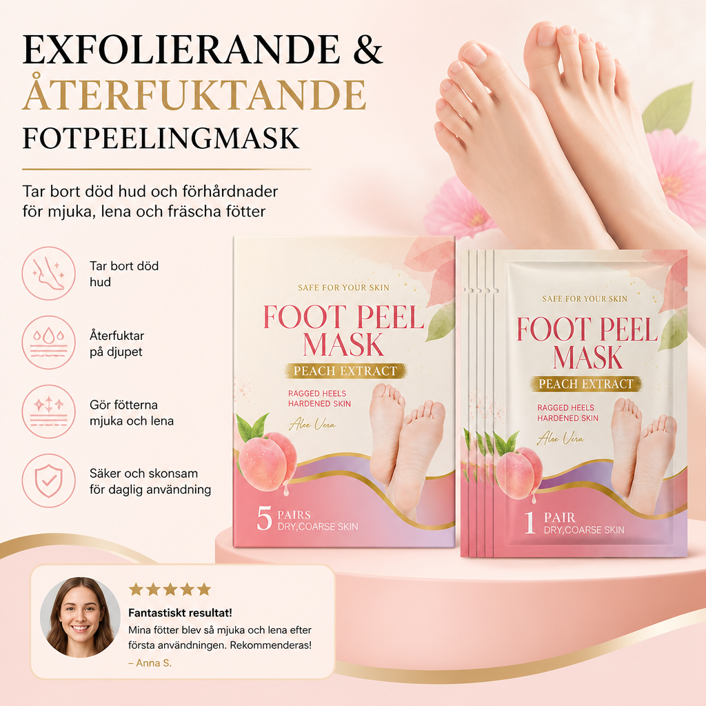 Exfolierande och återfuktande fotpeelingsmask – Avlägsnar död hud och förhårdnader