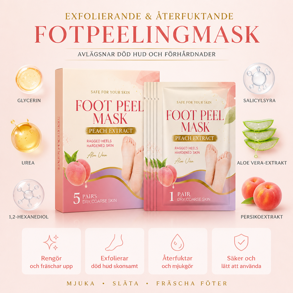 Exfolierande och återfuktande fotpeelingsmask – Avlägsnar död hud och förhårdnader