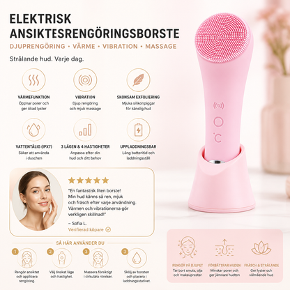 Elektrisk ansiktsrengöringsborste med värme, vibration, skonsam exfoliering och massage