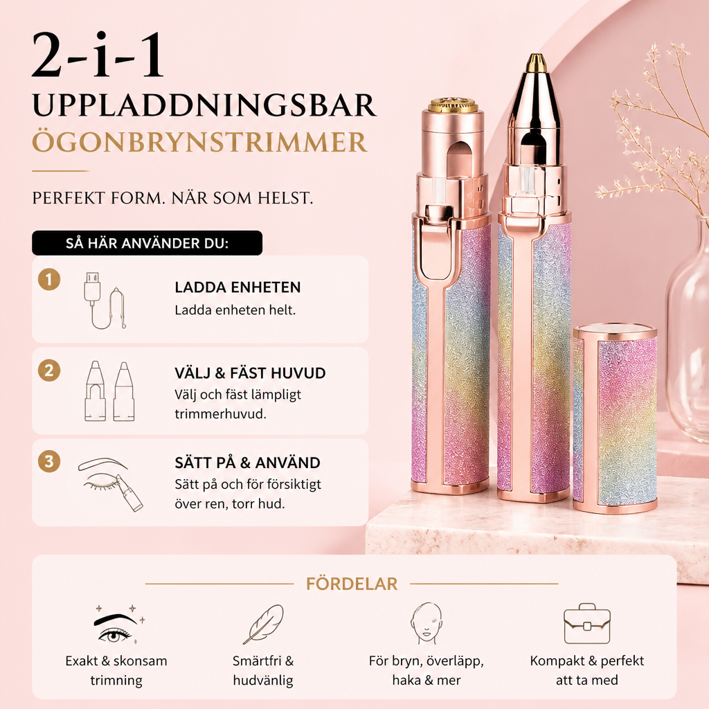 2-i-1 uppladdningsbar ögonbrynstrimmer och ansiktshårborttagare